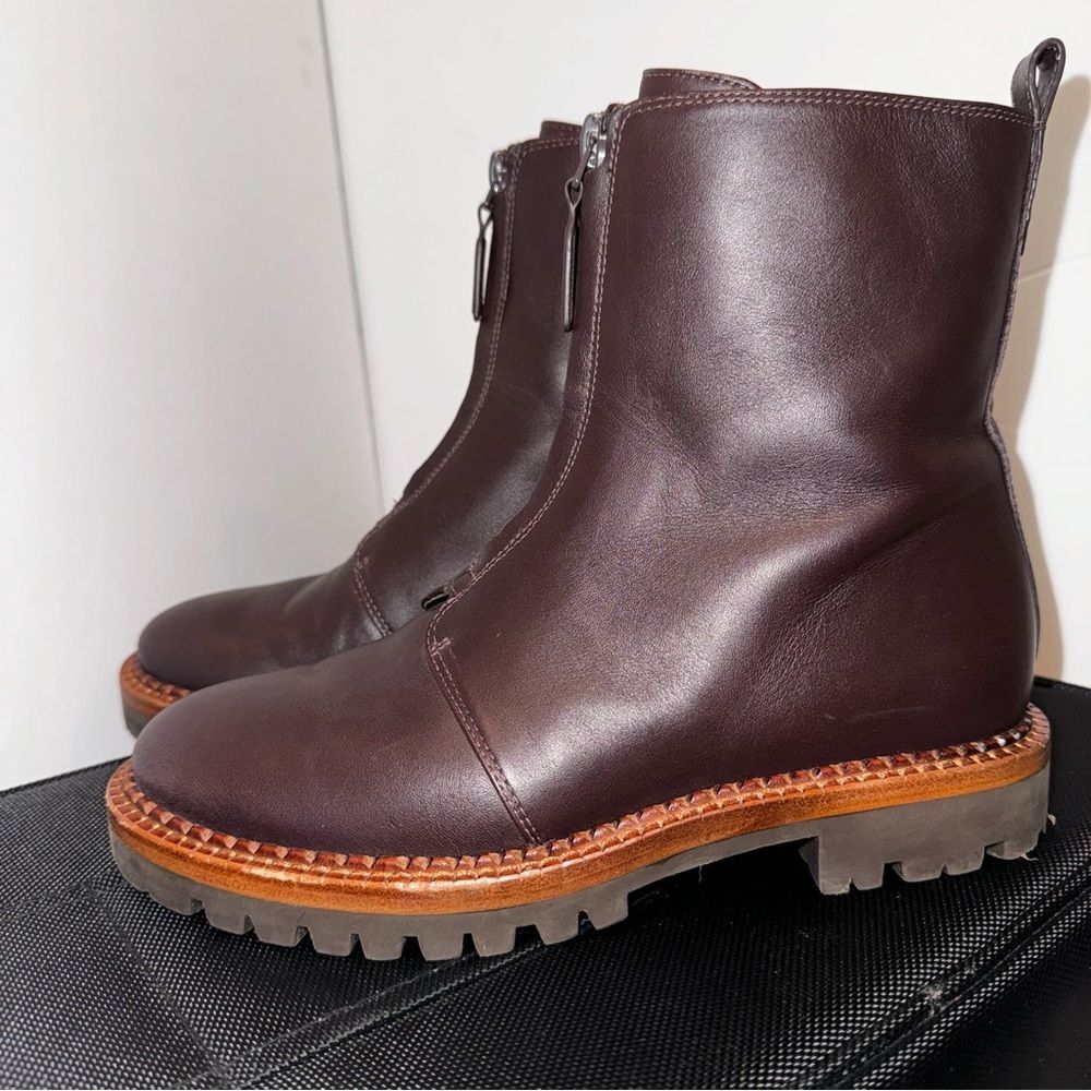 Vince Cabrina Oxblood Leather Lug Sole Zip Ankle Boots Booties 5.5 - Picture 4 of 10